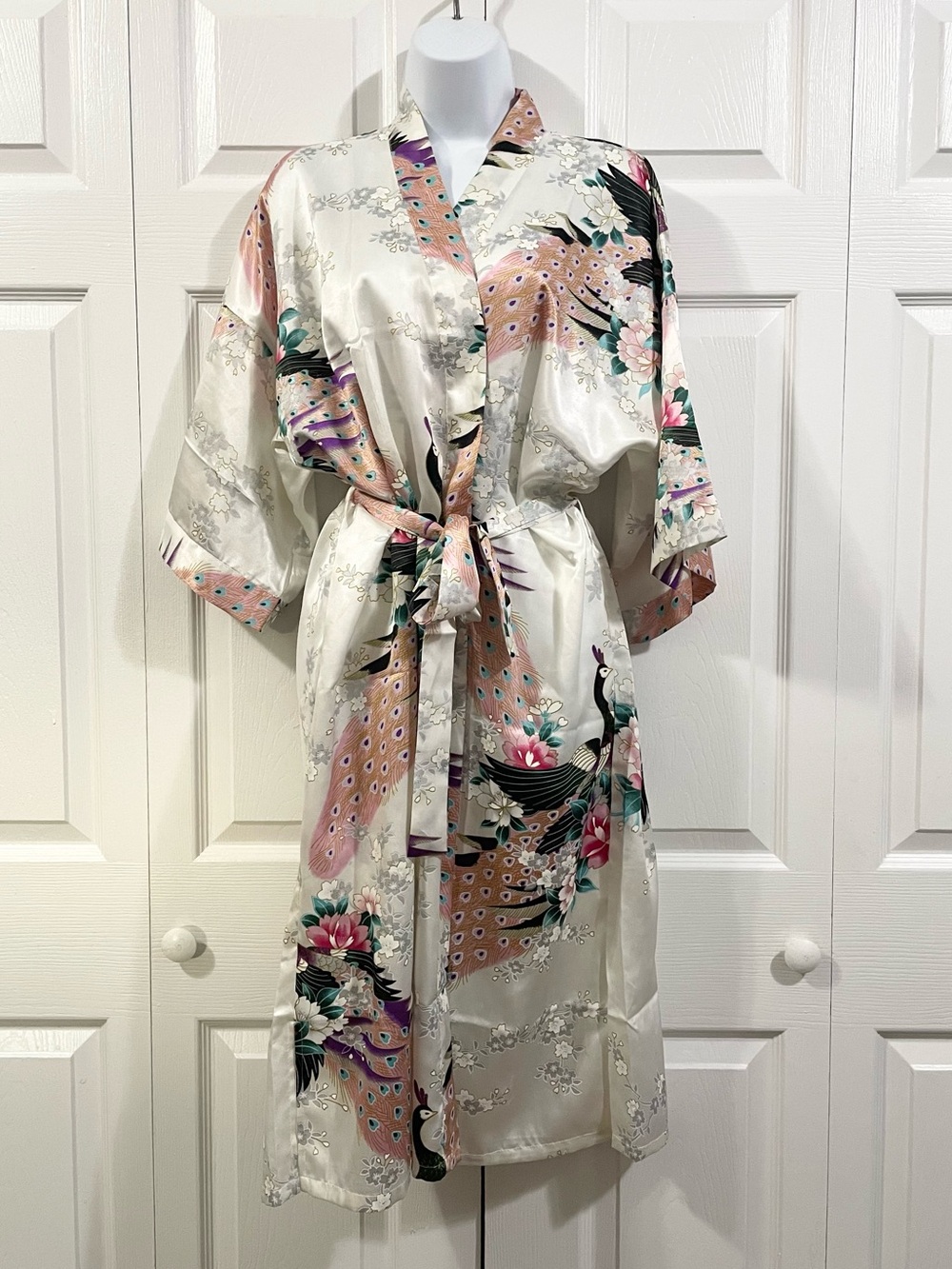Silk Peacock Short Dressing Robe Kimono OS